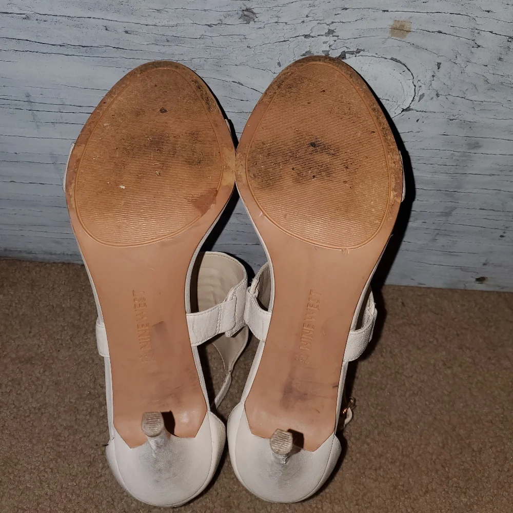 Nine West Dawnonme Open Toe Leather Dress Sandal, Size: 10, Off-White
